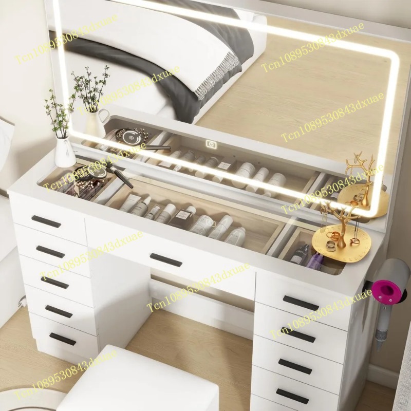 Glass Top Makeup Table with Mi - Beauty Makeup Light 评论和价格
