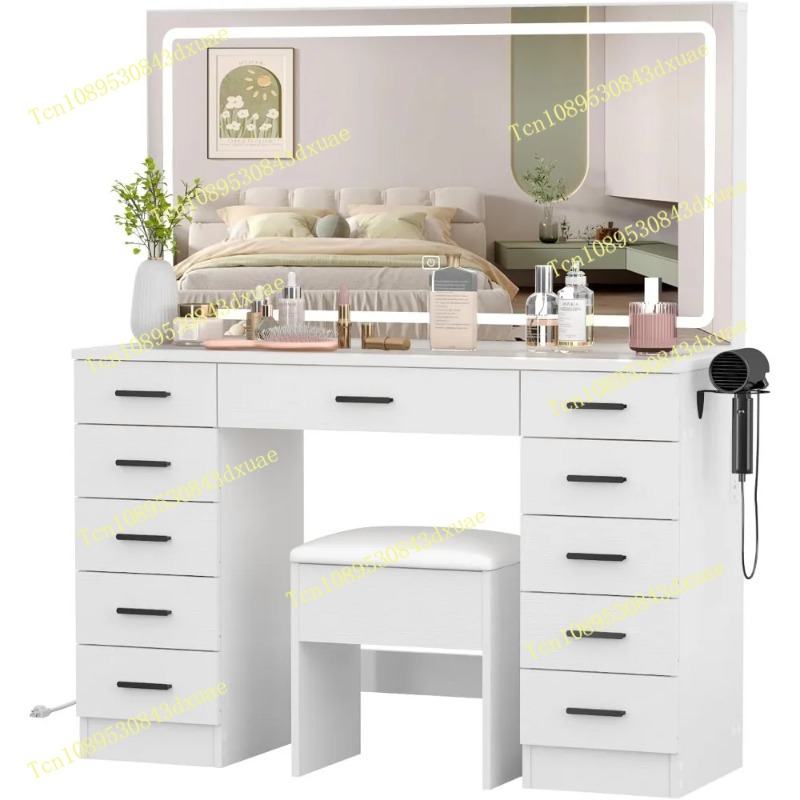 Glass Top Makeup Table with Mi - Beauty Makeup Light 评论和价格