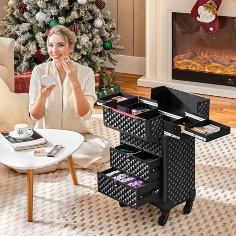 Rolling Makeup Train Case with - Beauty Makeup Case 评论和价格