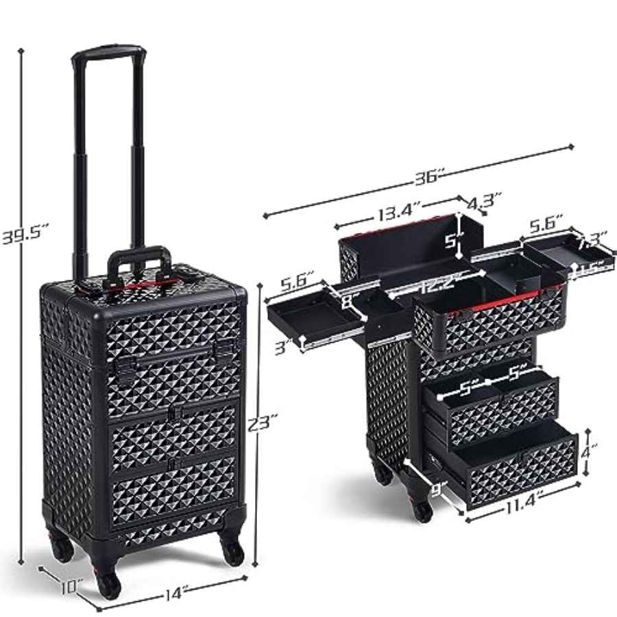Rolling Makeup Train Case with - Beauty Makeup Case 评论和价格