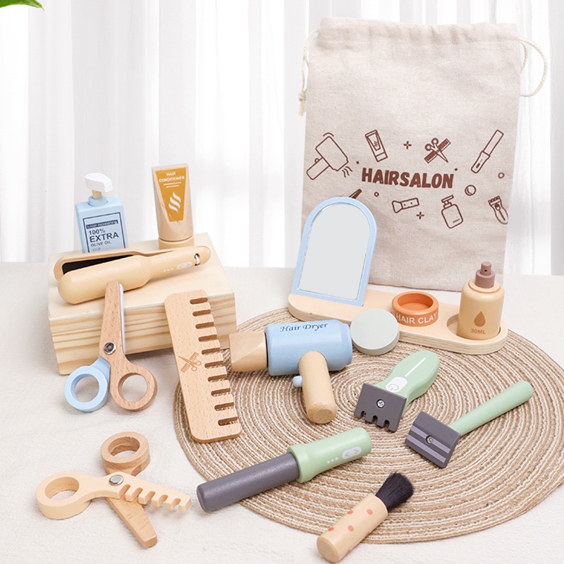 Wooden Pretend Hairdressing Ma - Beauty Makeup Kit For Kids 评论和价格