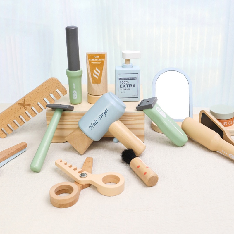 Wooden Pretend Hairdressing Ma - Beauty Makeup Kit For Kids 评论和价格